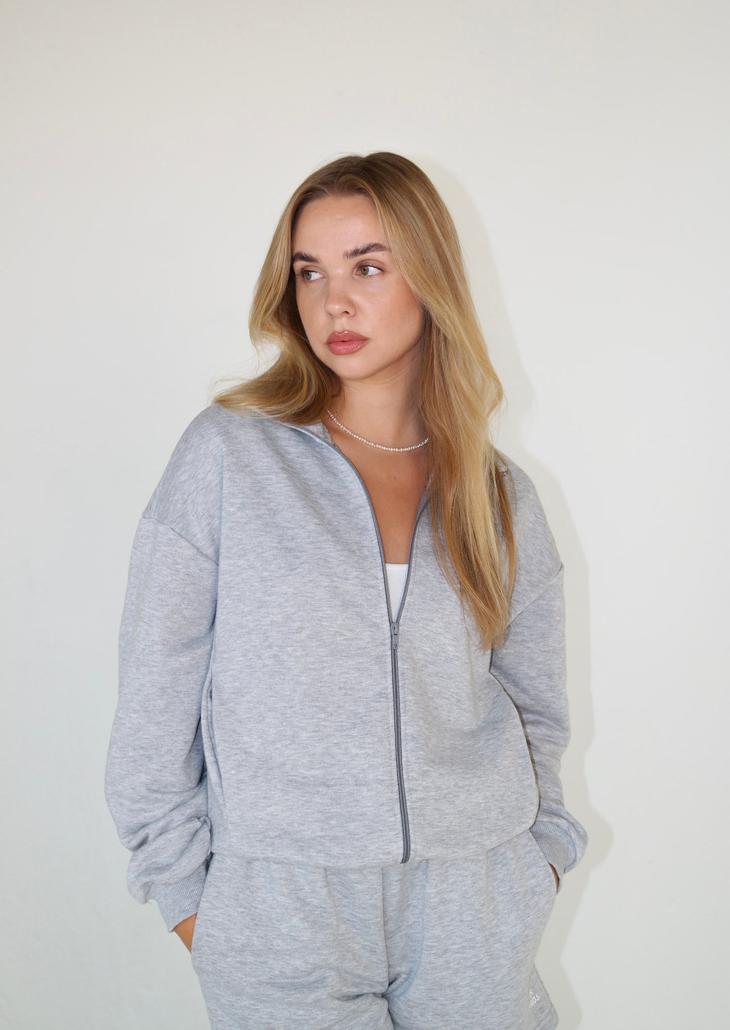 Polo zip sweatshirt | Melange grey